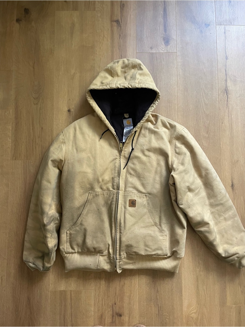 Vintage Carhartt tan canvas lined work jacket men’s size large regular J130